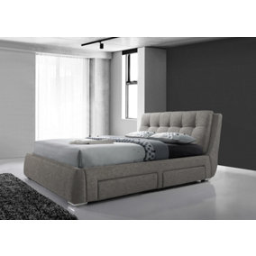 Inspiration Artisan 4FT6 Grey Linen Double Bed Frame with Four Drawers