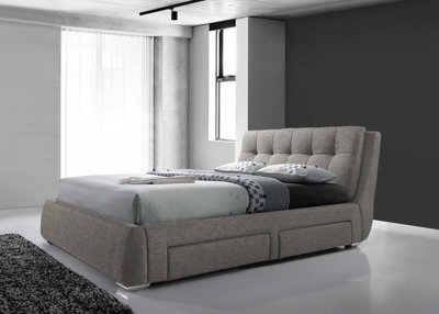 Inspiration Grey Linen 4FT6 Double Bed Frame with Four Drawers and Free Mattress