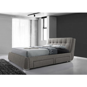 Inspiration Grey Linen 4FT6 Double Bed Frame with Four Drawers and Free Mattress