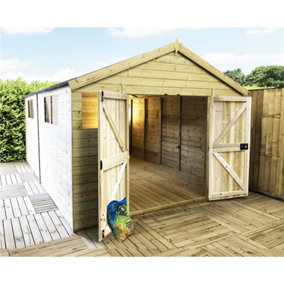 INSTALL INCLUDED 12 x 13  T&G Wooden Apex Shed / Workshop + 6 Windows + Double Doors (12' x 13' / 12ft x 13ft) (12x13)