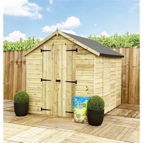 INSTALL INCLUDED - 13 x 6 Windowless Pressure Treated T&G Double Door Apex Garden Shed  (13' x 6') / (13ft x 6ft) (13x6)