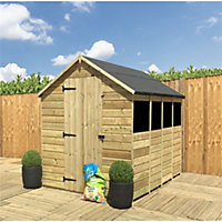 INSTALL INCLUDED - 14 x 5 Pressure Treated T&G Single Door Apex Garden Shed - 4 Windows  (14' x 5') / (14ft x 5ft) (14x5)