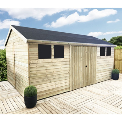 INSTALL INCLUDED 24 x 14 Reverse  T&G Wooden Apex Shed / Workshop - 6 Windows & Double Doors (24' x 14' / 24ft x 14ft) (24x14)