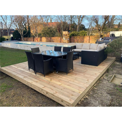 INSTALL INCLUDED 5.4m x 6.0m (18ft x 20ft) Deluxe Wooden Decking Timber Kit - 6x2 Joists - 32mm Thick Strong Timber Decking Board