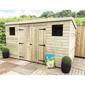 INSTALLED 12 x 6 Garden Shed Pressure Treated T&G PENT  Shed - 2 Windows + Double Doors (12' x 6' / 12ft x 6ft) (12x6)