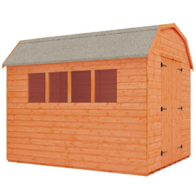 INSTALLED - 6 x 8 (1.75m x 2.35m) Wooden T&G Dutch Barn / Garden Shed + 2 Windows (12mm T&G Floor and Roof) (6ft x 8ft) (6x8)