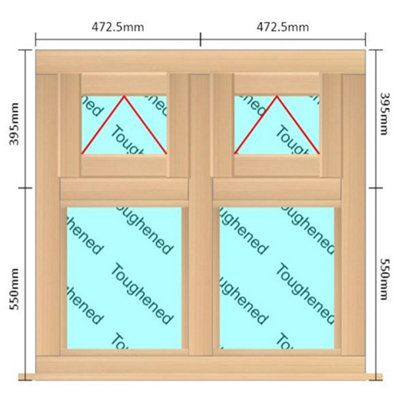 INSTALLED 945mm (W) x 945mm (H) Wooden Stormproof Window - 2 Top ...