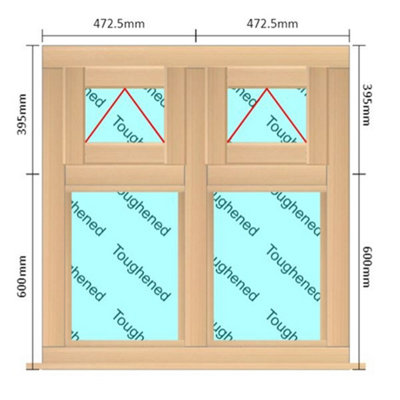 INSTALLED 945mm (W) x 995mm (H) Wooden Stormproof Window - 2 Top ...