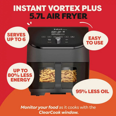 Instant Vortex Plus 5.7L Air Fryer ClearCook Window 6 in 1 Functions ...