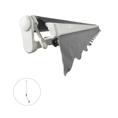 INT300 - No Cassette Retractable Garden Patio Awnings Manual, White Frame - Grey Fabric - 4m x 3m