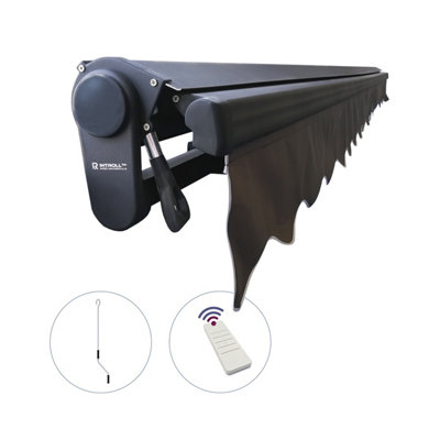 INT400 - Half Cassette Retractable Garden Patio Awnings Manual, Grey Frame - Grey Fabric - 2.5m x 2m