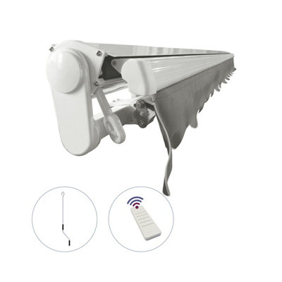 INT400 - Half Cassette Retractable Garden Patio Awnings Manual, White Frame - Grey Fabric - 4m x 3m