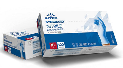 Intco Synguard Nitrile Exam Gloves - Extra Large - Blue 100 pack  Powder/Latex Free - Medical Grade