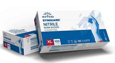 Intco Synguard Nitrile Exam Gloves -  Extra Large - Blue 100 pack Powder/Latex Free - Medical Grade