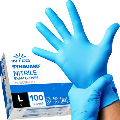 Intco Synguard Nitrile Exam Gloves Large Blue 100 pack Powder/Latex