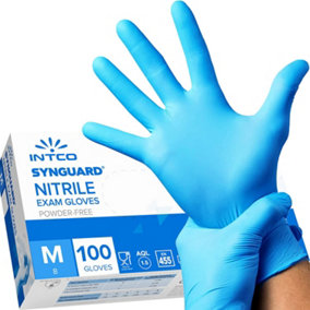 Intco Synguard Nitrile Exam Gloves - Medium - Blue 100 pack Powder/Latex Free - Medical Grade