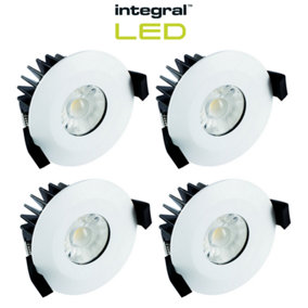 Integral LED 6W Low Profile Fire rated Downlight with Integrated Bulb - 3000K / 510lm: 4 Pack