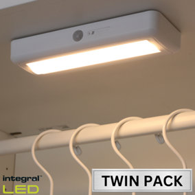 Integral LED Cabinet Wardrobe Light 180mm 110lm 3000K Directional with PIR Sensor and Rechargeable Battery: Twin Pack