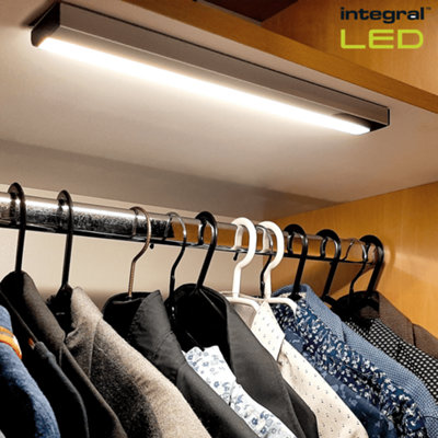 Integral LED Cabinet Wardrobe Light 261mm 100lm 3000K with IR Hand wave Sensor: Dimmable with Rechargeable Battery: Twin Pack