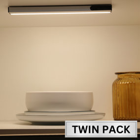 Integral LED Cabinet Wardrobe Light 3000K with Dual IR Hand Wave and Door Sensor: Dimmable with Rechargeable Battery: Twin Pack