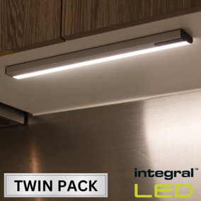 Integral LED Cabinet Wardrobe Light 350mm 150lm 3000K with IR Hand wave Sensor: Dimmable with Rechargeable Battery: Twin Pack