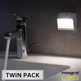Integral LED Cabinet Wardrobe Night Light 10-35lm 3000K with PIR Sensor and Rechargeable Battery: Twin Pack