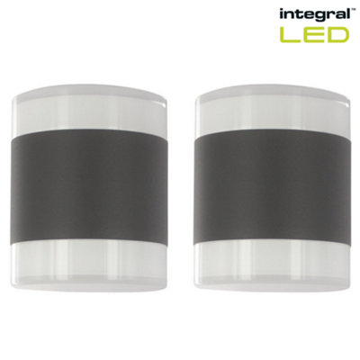Integral LED Up Down Outdoor Wall Light: Twin Pack - 8.4W, 3000K, IP54, 350lm - Black