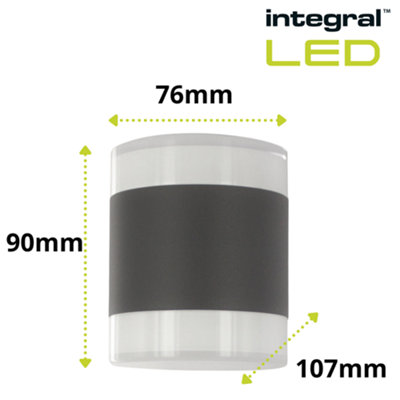 Integral LED Up Down Outdoor Wall Light: Twin Pack - 8.4W, 3000K, IP54, 350lm - Black