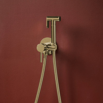 Integrated Douche Valve Kit Brushed Brass Wall Mounted Manual Mixer Handle