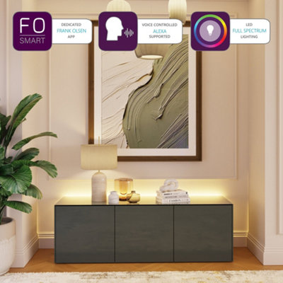 INTEL Grey high gloss large TV cabinet with LED mood lighting