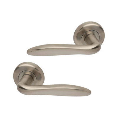 Intelligent Hardware - Internal Door Handle - Pair - Lever on Round Rose - Aluminium - E-Kappa - Satin Nickel