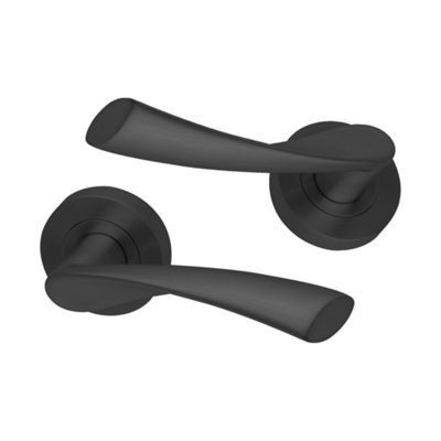 Intelligent Hardware - Internal Door Handle - Pair - Lever on Round Rose - Aluminium - E-Zeta - Matt Black