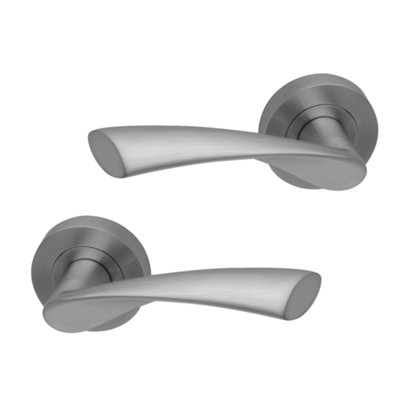 Intelligent Hardware - Internal Door Handle - Pair - Lever on Round Rose - Aluminium - E-Zeta - Satin Nickel