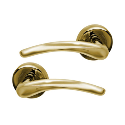 Intelligent Hardware - Internal Door Handle - Pair - Lever on Round Rose - Dune - Polished Brass