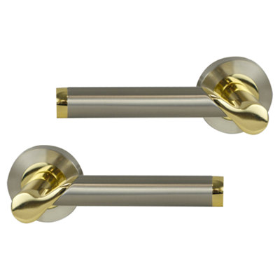 Intelligent Hardware - Internal Door Handle - Pair - Lever on Round Rose - Enterprise - Polished Brass/Satin Nickel