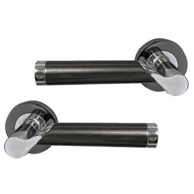 Intelligent Hardware - Internal Door Handle - Pair - Lever on Round Rose - Enterprise - Polished Chrome/Black