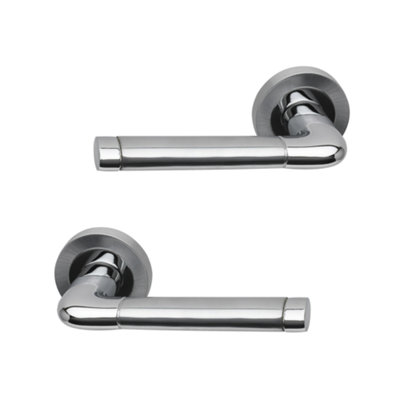 Intelligent Hardware - Internal Door Handle - Pair - Lever on Round Rose - Jet - Polished/Satin Chrome