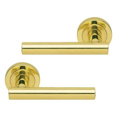 Intelligent Hardware - Internal Door Handle - Pair - Lever on Round Rose - Lynx - Polished Brass Price Comparisons | Compare The Build