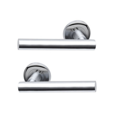 Intelligent Hardware - Internal Door Handle - Pair - Lever on Round Rose - Nevis - Polished Stainless Steel