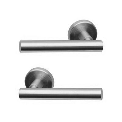 Intelligent Hardware - Internal Door Handle - Pair - Lever on Round Rose - Nevis - Satin Stainless Steel