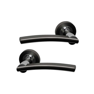 Intelligent Hardware - Internal Door Handle - Pair - Lever on Round Rose - Opal - Dual Finish - Polished Chrome/Black Nickel