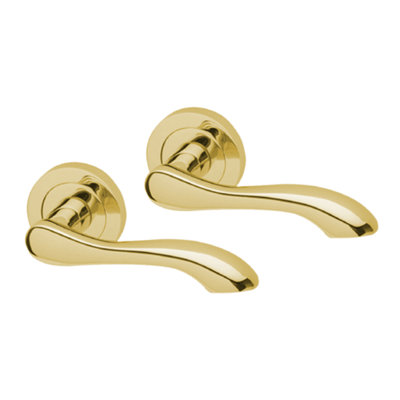 Intelligent Hardware - Internal Door Handle - Pair - Lever on Round Rose - Regent - Polished Brass