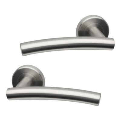 Intelligent Hardware - Internal Door Handle - Pair - Lever on Round Rose - Scafell - Satin Stainless Steel