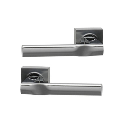 Intelligent Hardware - Internal Door Handle - Pair - Lever on Square Rose - Cambridge - Dual Finish - Polished Chrome/Satin Chrome