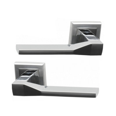 Intelligent Hardware - Internal Door Handle - Pair - Lever on Square Rose - Canterbury - Dual Finish - Polished/Satin Chrome