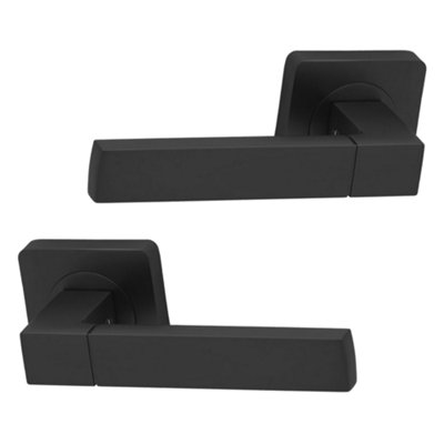 Intelligent Hardware - Internal Door Handle - Pair - Lever on Square Rose - Cube - Matt Black