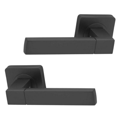 Intelligent Hardware - Internal Door Handle - Pair - Lever on Square Rose - Cube - Metal Grey