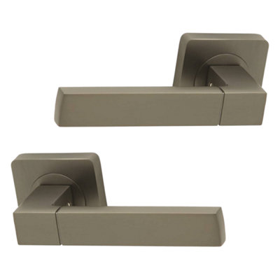 Intelligent Hardware - Internal Door Handle - Pair - Lever on Square Rose - Cube - Pearl Nickel