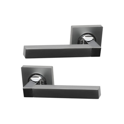 Intelligent Hardware - Internal Door Handle - Pair - Lever on Square Rose - Quad - Dual Finish - Chrome Plated/Matt Chrome