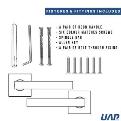 Intelligent Hardware - Internal Door Handle - Pair - Lever on Square Rose - Quad - Dual Finish - Chrome Plated/Matt Chrome